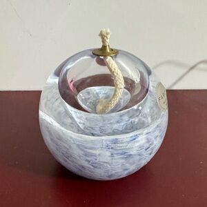 Faroy Oil Lamp Clear and White and Blue Swirl Design Glass Oil Lamp